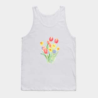 red tulips and yellow daffodils watercolor Tank Top